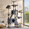 Catlike Rock-Solid 76" Tall Cat Tree Tower for Indoor Cats Large Adult, Heavy Duty Multi-Level Large Cat Tree with Sisal Scratching Posts, Perches, Cat Condos, Hammock Baskets, Cat Tower Light Grey